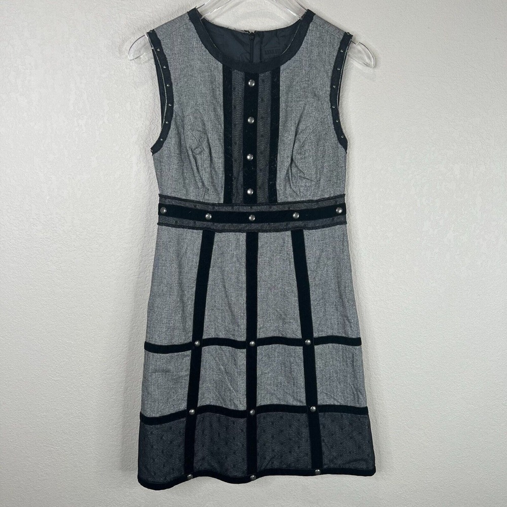 Anna‎ Sui for Target Serena Dress Sz 1 Herringbone Gray/Black Studded Sleeveless